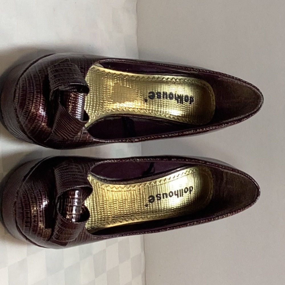 Dollhouse size6.5, merlot & brown, snake skin pattern, 4” heels